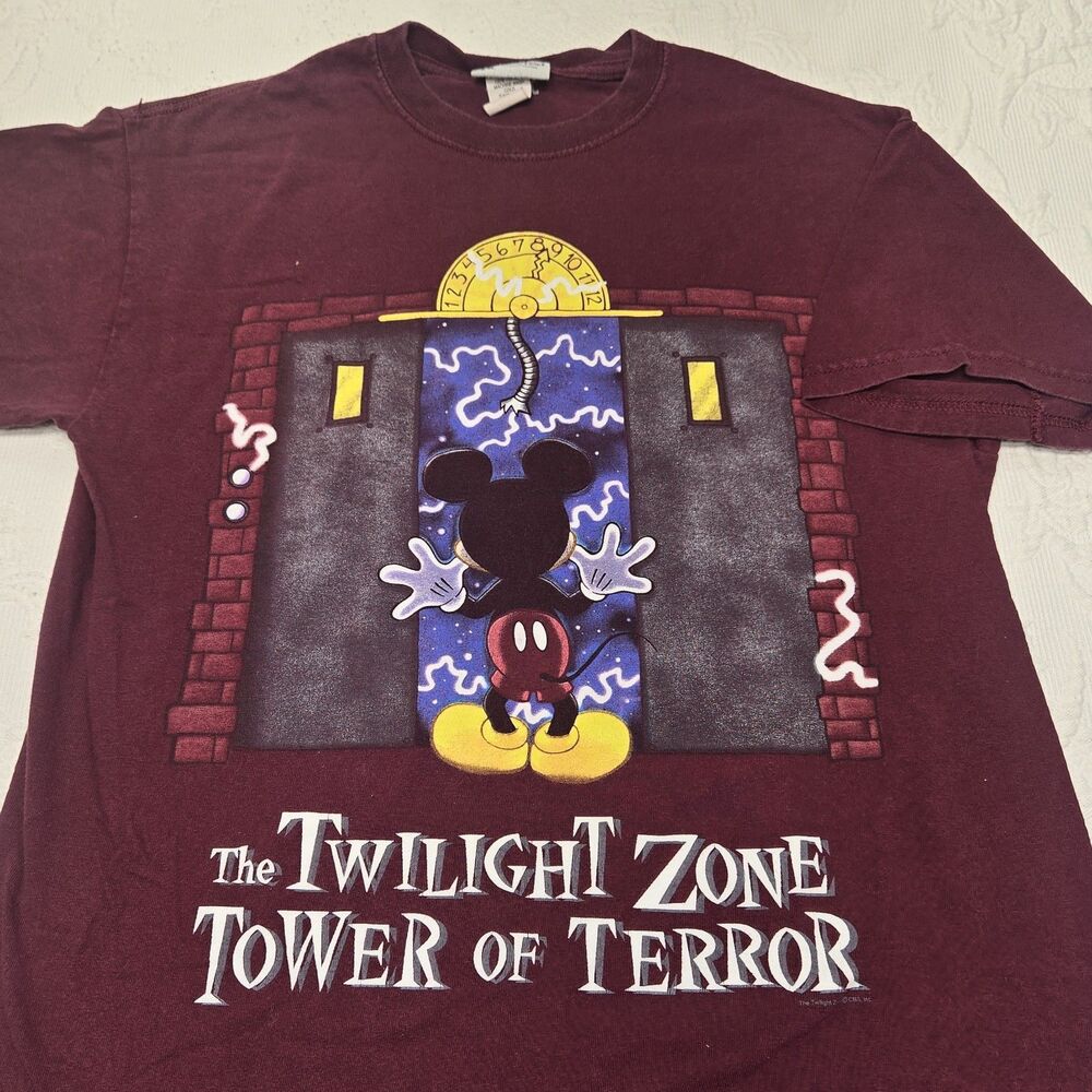 Disney Parks Maroon Twilight Zone Tower Of Terror Mickey Medium Graphic Shirt
